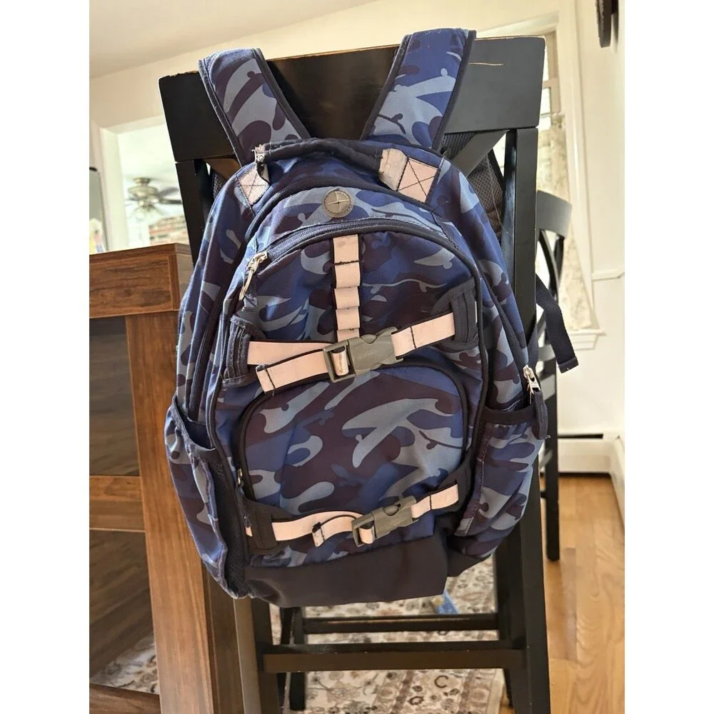 Pottery Barn Kids Mackenzie Backpack Blue Grey Camo Adjustable School Bag